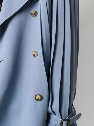 Shop Valentino Pleated Trench Coat In Blue
