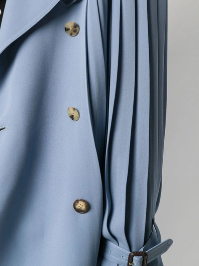 Valentino Pleated Silk-crepe Trench Coat In Blue