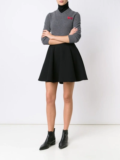 Comme Des Garçons Play Double Heart V-neck Jumper In Grey