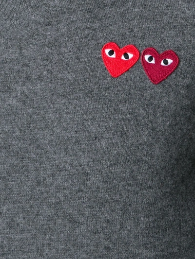 Comme Des Garçons Play Double Heart V-neck Jumper In Grey