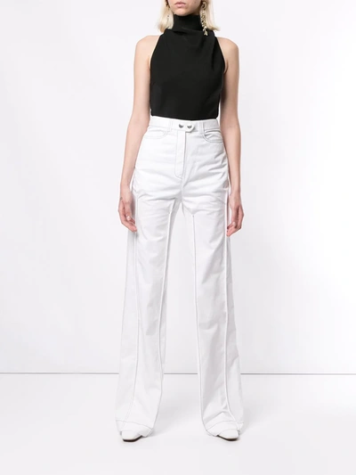 Shop Ellery Contrast Stitching Wide Leg Trousers In White