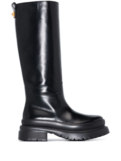 Shop Valentino Roman Stud Knee-high Boots In Black