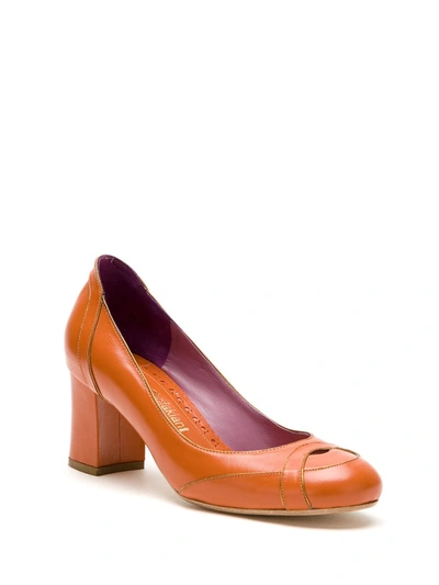 Sarah Chofakian Swan Leather Pumps In Orange
