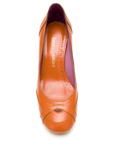 Sarah Chofakian Swan Leather Pumps In Orange