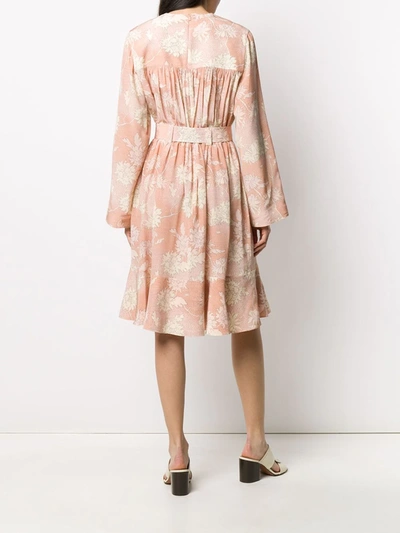 Shop Chloé Floral Print Belted Dress In Orange