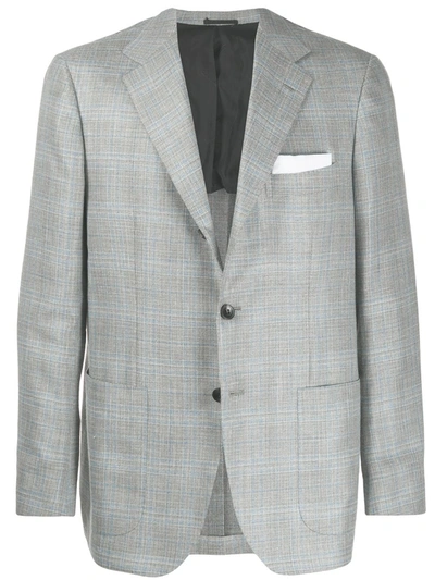 Shop Kiton Tartan Pattern Blazer In Grey