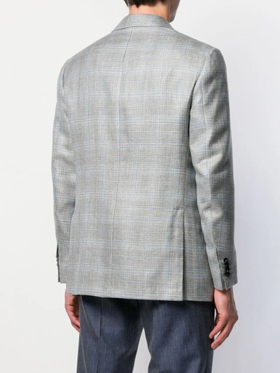 Shop Kiton Tartan Pattern Blazer In Grey