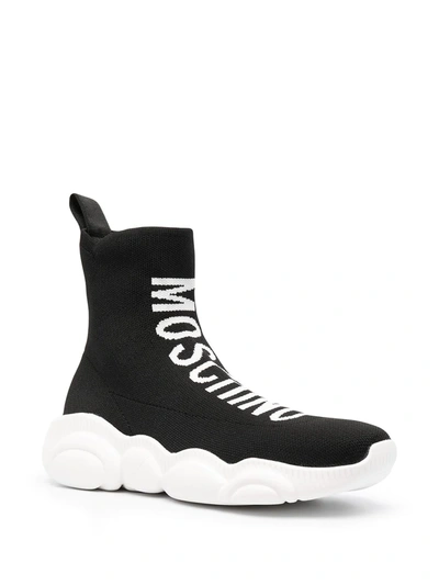 Shop Moschino Logo-print Sock Sneakers In Black