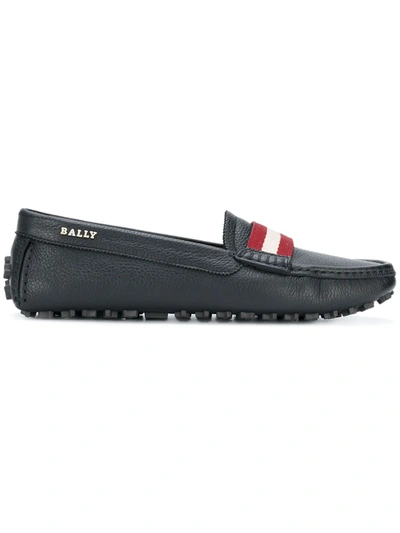 Bally Textured Leather Driver Loafers With Contrast Stripe In Black