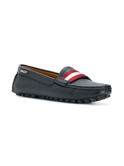 Bally Textured Leather Driver Loafers With Contrast Stripe In Black