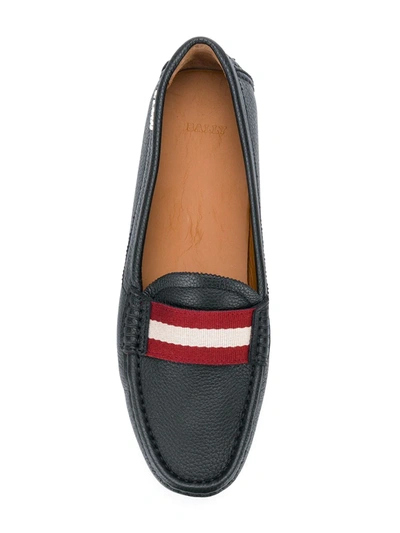 Bally Textured Leather Driver Loafers With Contrast Stripe In Black