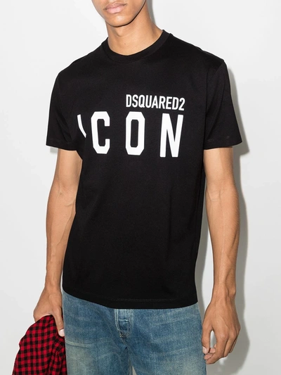 Dsquared2 Black Crewneck T-shirt With Maxi Logo Print On The Front In Cotton Man In Black