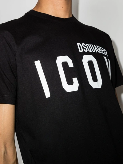 Dsquared2 Black Crewneck T-shirt With Maxi Logo Print On The Front In Cotton Man In Black