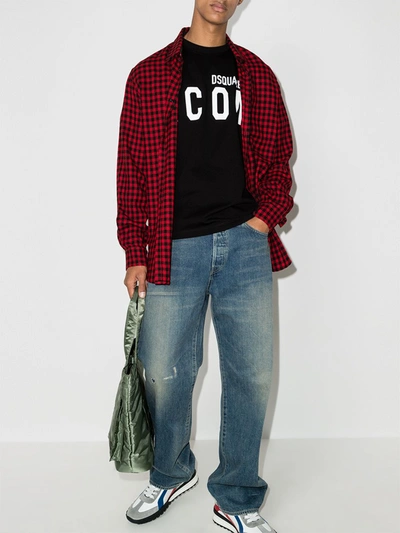 Dsquared2 Black Crewneck T-shirt With Maxi Logo Print On The Front In Cotton Man In Black