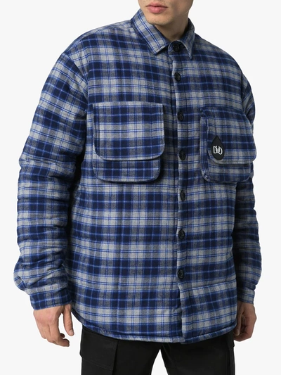 Shop Duo Check Pattern Padded Shirt In Blue