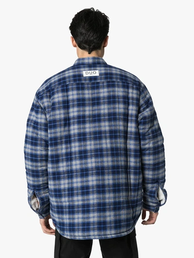 Shop Duo Check Pattern Padded Shirt In Blue