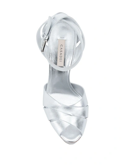 Shop Casadei Floral Sandals In Silver