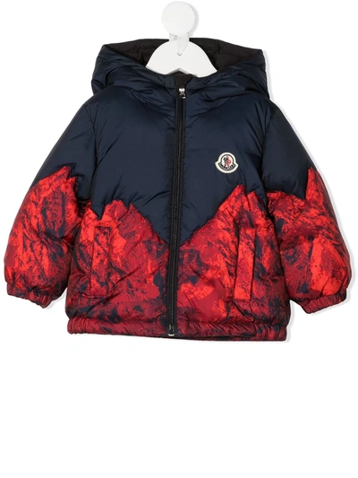 Shop Moncler Mountain Print Puffer Jacket In Red