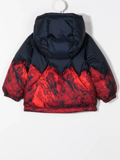 Shop Moncler Mountain Print Puffer Jacket In Red