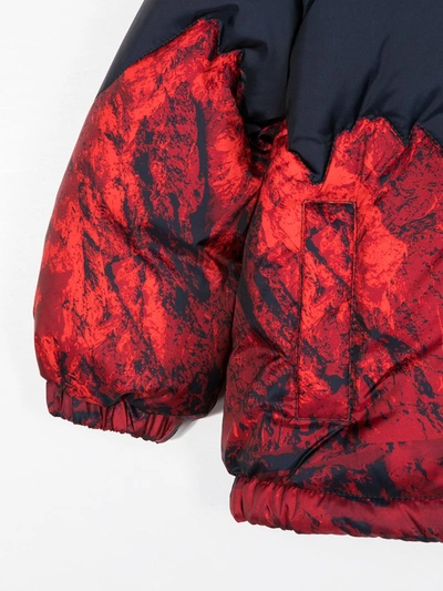 Shop Moncler Mountain Print Puffer Jacket In Red