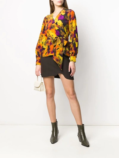 Shop Ganni Lemon Wrap Blouse In Yellow