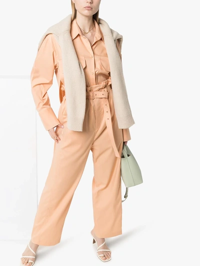 Low Classic Belted Paper Bag Trousers In Orange