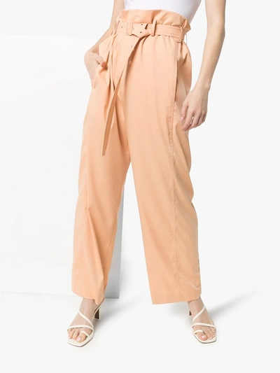 Low Classic Belted Paper Bag Trousers In Orange