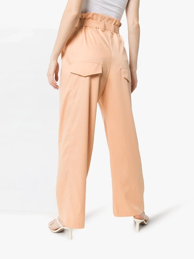 Low Classic Belted Paper Bag Trousers In Orange