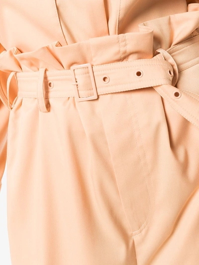 Low Classic Belted Paper Bag Trousers In Orange