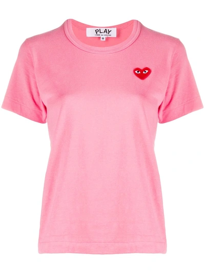 Shop Comme Des Garçons Play Heart-print Crew Neck T-shirt In Pink