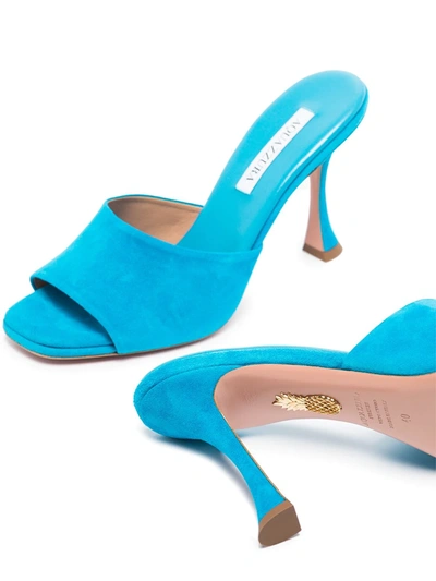 Shop Aquazzura Violette 95mm Mules In Blue