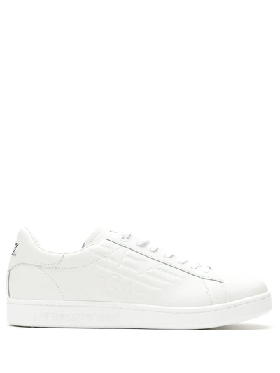 Shop Ea7 Embossed Logo Sneakers In White