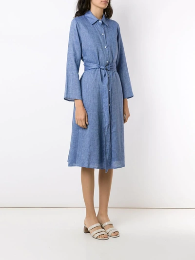 Shop Alcaçuz Belted Maria Shirt Dress In Blue