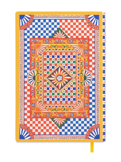 Dolce & Gabbana Medium Carretto-print Ruled Notebook In Orange