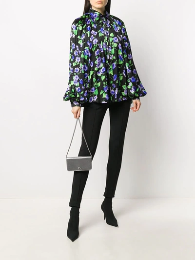 Shop Balenciaga Floral Jacquard Bell Sleeve Blouse In Black