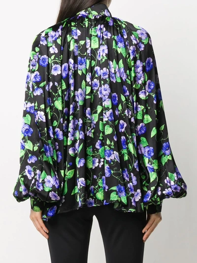 Shop Balenciaga Floral Jacquard Bell Sleeve Blouse In Black