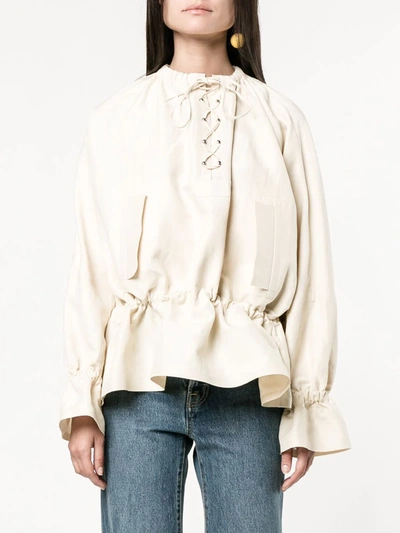 Shop Jw Anderson Lace-up Front Top In Neutrals
