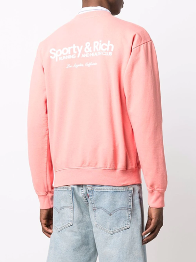 Shop Sporty And Rich Club Logo-print Crew-neck Sweatshirt In Pink