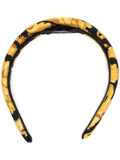 Shop Versace Barocco-print Silk Headband In Gold