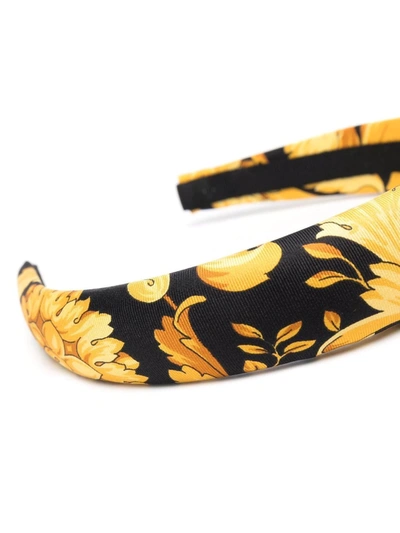 Shop Versace Barocco-print Silk Headband In Gold