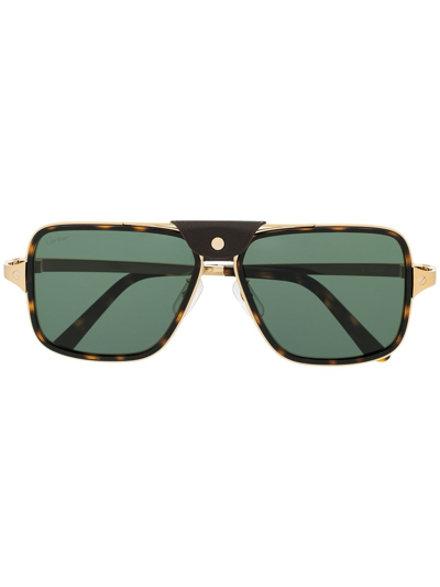 Shop Cartier Tortoiseshell Pilot Sunglasses In Black