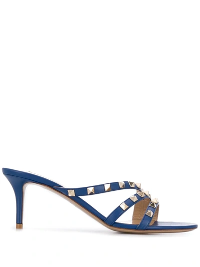 Shop Valentino Rockstud Slip-on Sandals In Blue