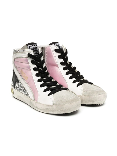 SLIDE GLITTER LEATHER HIGH-TOP SNEAKERS