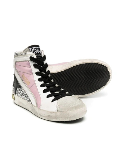 Shop Golden Goose Slide Glitter Leather High-top Sneakers In Pink