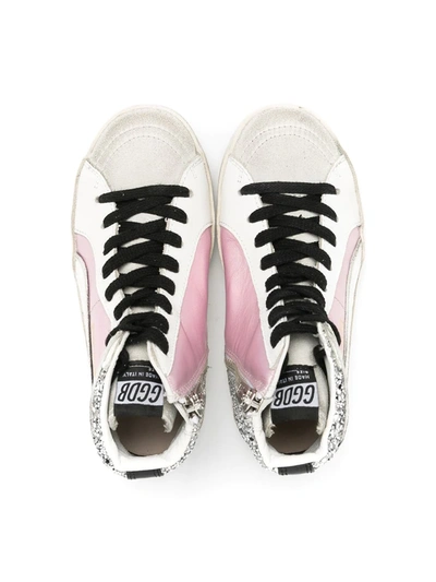 SLIDE GLITTER LEATHER HIGH-TOP SNEAKERS