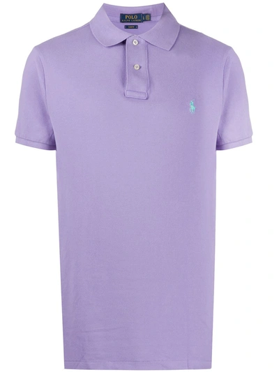 Shop Polo Ralph Lauren Logo Embroidered Shortsleeved Polo Shirt In Purple
