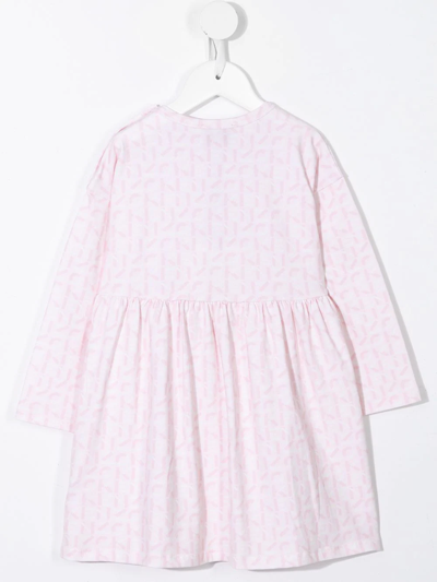 Shop Kenzo Monogram-print Long-sleeve Cotton Dress In Pink