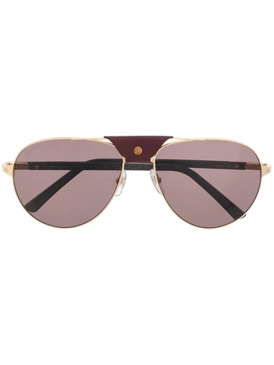 Shop Cartier Santos De  Pilot-frame Sunglasses In Gold