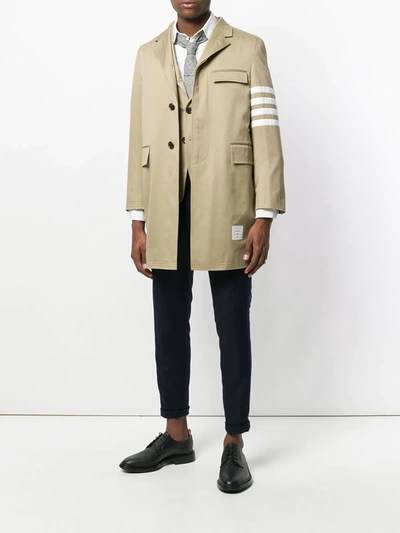 Shop Thom Browne Unconstructed 4-bar Stripe Classic Chesterfield Overcoat In Neutrals