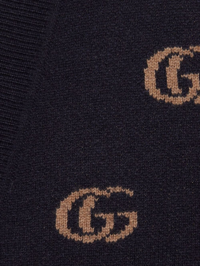 Shop Gucci Gg Intarsia-knit Cashmere Cardigan In Blau